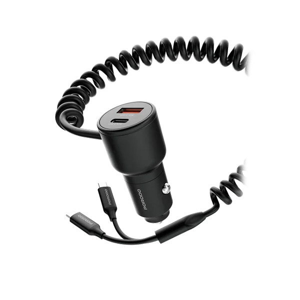 Porodo Type-C+C  Car Charger with C+C Cable 30W -  Black, mobiles, lebanon, samsung, iphones, new, used, laptops, computers, huawei, phone, mobile prices in lebanon,mobile prices