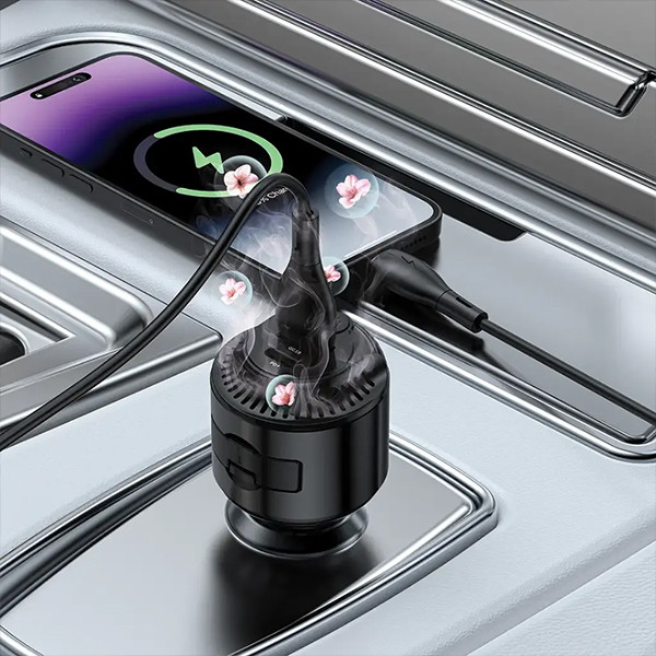 Porodo MistCharge 2 In 1  Car Charger with Scent Diffusion  Cologne & Ocean - Black - mobile shop in Hamra, Beirut, Lebanon. New and used phones, iPhone, Samsung, Huawei, Xiaomi, Oppo, Realme, Honor, Google Pixel, tablets, laptops, computers, and accessories. متجر موبايلات في الحمرا، بيروت، لبنان. هواتف جديدة ومستعملة، آيفون، سامسونج، هواوي، شاومي، أوبو، ريلمي، هونر، جوجل بيكسل، أجهزة لوحية، لابتوبات، كمبيوترات، واكسسوارات.