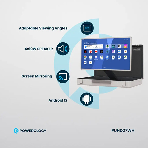 Powerology 27 Android 1gb + 8gb 38400 Mah Google Tv For Outdoors With Caryy Case - mobile shop in Hamra, Beirut, Lebanon. New and used phones, iPhone, Samsung, Huawei, Xiaomi, Oppo, Realme, Honor, Google Pixel, tablets, laptops, computers, and accessories. متجر موبايلات في الحمرا، بيروت، لبنان. هواتف جديدة ومستعملة، آيفون، سامسونج، هواوي، شاومي، أوبو، ريلمي، هونر، جوجل بيكسل، أجهزة لوحية، لابتوبات، كمبيوترات، واكسسوارات.