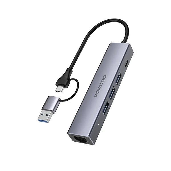 Porodo 5-1 Hub With Interchangeable Heads PD 100W 1000M - Grey, mobiles, lebanon, samsung, iphones, new, used, laptops, computers, huawei, phone, mobile prices in lebanon,mobile prices