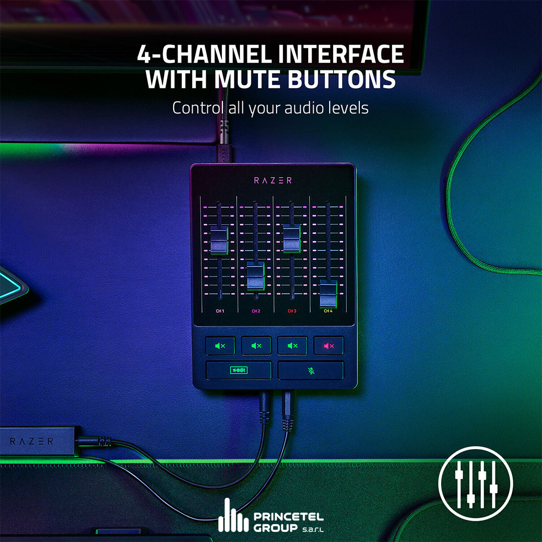 Razer Audio Mixer - All-in-one Digital Mixer for Broadcasting and Streaming - mobile shop in Hamra, Beirut, Lebanon. New and used phones, iPhone, Samsung, Huawei, Xiaomi, Oppo, Realme, Honor, Google Pixel, tablets, laptops, computers, and accessories. متجر موبايلات في الحمرا، بيروت، لبنان. هواتف جديدة ومستعملة، آيفون، سامسونج، هواوي، شاومي، أوبو، ريلمي، هونر، جوجل بيكسل، أجهزة لوحية، لابتوبات، كمبيوترات، واكسسوارات.