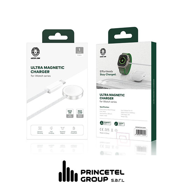 Green Lion iWatch charger USB C Wireless Charger White - mobile shop in Hamra, Beirut, Lebanon. New and used phones, iPhone, Samsung, Huawei, Xiaomi, Oppo, Realme, Honor, Google Pixel, tablets, laptops, computers, and accessories. متجر موبايلات في الحمرا، بيروت، لبنان. هواتف جديدة ومستعملة، آيفون، سامسونج، هواوي، شاومي، أوبو، ريلمي، هونر، جوجل بيكسل، أجهزة لوحية، لابتوبات، كمبيوترات، واكسسوارات.