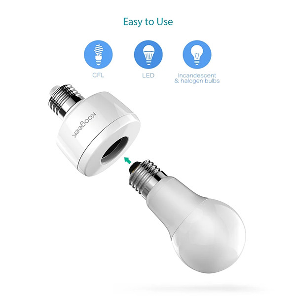 Koogeek Wi-Fi Enabled Smart Socket E26 Light Bulb Adapter Works with Apple HomeKit Support Siri Voice Control - mobile shop in Hamra, Beirut, Lebanon. New and used phones, iPhone, Samsung, Huawei, Xiaomi, Oppo, Realme, Honor, Google Pixel, tablets, laptops, computers, and accessories. متجر موبايلات في الحمرا، بيروت، لبنان. هواتف جديدة ومستعملة، آيفون، سامسونج، هواوي، شاومي، أوبو، ريلمي، هونر، جوجل بيكسل، أجهزة لوحية، لابتوبات، كمبيوترات، واكسسوارات.