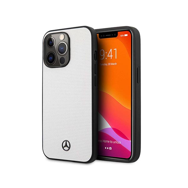 CG MOBILE Mercedes Benz Genuine Leather Hard Case Meshed Effect Metal Black Star Logo Compatible for iPhone 13 Pro (6.1") Easy Access to All Ports, Anti-Scratch, mobiles, lebanon, samsung, iphones, new, used, laptops, computers, huawei, phone, mobile prices in lebanon,mobile prices