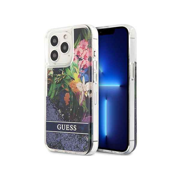 Case Guess iPhone 13 Pro / 13 6,1" blue hardcase Flower Liquid Glitter, mobiles, lebanon, samsung, iphones, new, used, laptops, computers, huawei, phone, mobile prices in lebanon,mobile prices