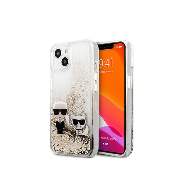 Karl Lagerfeld Liquid Glitter Karl and Choupette Kryt Pro Apple iPhone 13 Mini Gold, mobiles, lebanon, samsung, iphones, new, used, laptops, computers, huawei, phone, mobile prices in lebanon,mobile prices