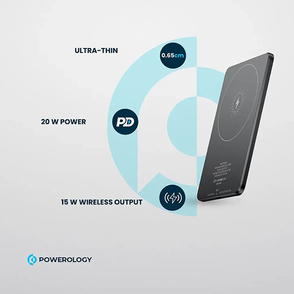 Powerology 5000  mAh 15W PD Type-C Magsafe Ultra  Slim Powerbank - Grey - mobile shop in Hamra, Beirut, Lebanon. New and used phones, iPhone, Samsung, Huawei, Xiaomi, Oppo, Realme, Honor, Google Pixel, tablets, laptops, computers, and accessories. متجر موبايلات في الحمرا، بيروت، لبنان. هواتف جديدة ومستعملة، آيفون، سامسونج، هواوي، شاومي، أوبو، ريلمي، هونر، جوجل بيكسل، أجهزة لوحية، لابتوبات، كمبيوترات، واكسسوارات.