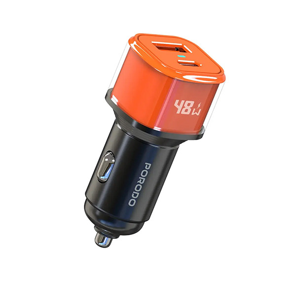 Porodo Averin Car  Charger USB-A & Type - C 48W -  Orange, mobiles, lebanon, samsung, iphones, new, used, laptops, computers, huawei, phone, mobile prices in lebanon,mobile prices