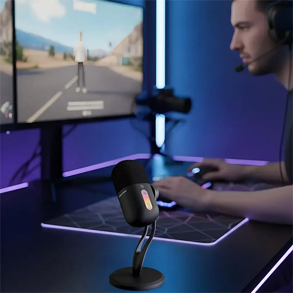 Porodo Gaming Elyx USB Condenser Microphone with RGB Lights - Black - mobile shop in Hamra, Beirut, Lebanon. New and used phones, iPhone, Samsung, Huawei, Xiaomi, Oppo, Realme, Honor, Google Pixel, tablets, laptops, computers, and accessories. متجر موبايلات في الحمرا، بيروت، لبنان. هواتف جديدة ومستعملة، آيفون، سامسونج، هواوي، شاومي، أوبو، ريلمي، هونر، جوجل بيكسل، أجهزة لوحية، لابتوبات، كمبيوترات، واكسسوارات.