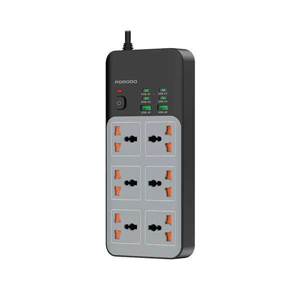 Porodo 6-1 Power Socket With Universal AC Output 4C 3M - Grey, mobiles, lebanon, samsung, iphones, new, used, laptops, computers, huawei, phone, mobile prices in lebanon,mobile prices