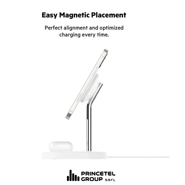 Belkin BoostCharge Pro 2-in-1 Wireless Charger Stand with MagSafe 15W - mobile shop in Hamra, Beirut, Lebanon. New and used phones, iPhone, Samsung, Huawei, Xiaomi, Oppo, Realme, Honor, Google Pixel, tablets, laptops, computers, and accessories. متجر موبايلات في الحمرا، بيروت، لبنان. هواتف جديدة ومستعملة، آيفون، سامسونج، هواوي، شاومي، أوبو، ريلمي، هونر، جوجل بيكسل، أجهزة لوحية، لابتوبات، كمبيوترات، واكسسوارات.