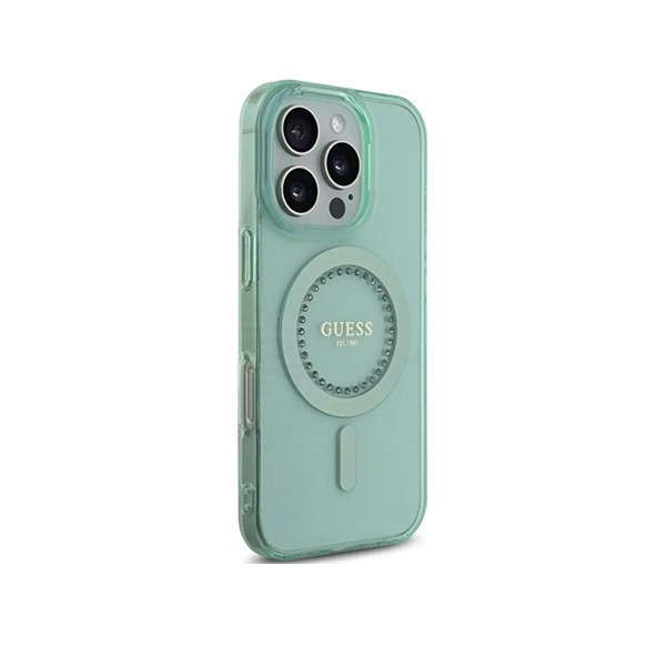 Guess MagSafe Hard Case Rhiestones Design 16 Pro Max Green - mobile shop in Hamra, Beirut, Lebanon. New and used phones, iPhone, Samsung, Huawei, Xiaomi, Oppo, Realme, Honor, Google Pixel, tablets, laptops, computers, and accessories. متجر موبايلات في الحمرا، بيروت، لبنان. هواتف جديدة ومستعملة، آيفون، سامسونج، هواوي، شاومي، أوبو، ريلمي، هونر، جوجل بيكسل، أجهزة لوحية، لابتوبات، كمبيوترات، واكسسوارات.