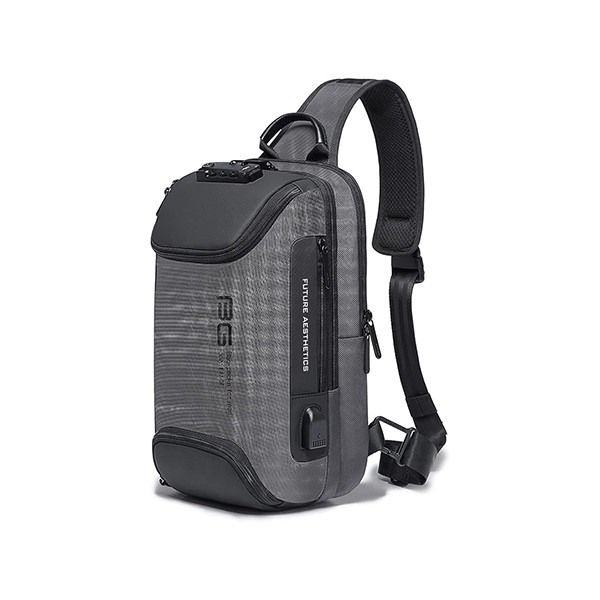 BANGE BG-7082 Anti-Theft TSA Lock Crossbody Bag Waterproof Chest Pack With External USB Port - Grey, mobiles, lebanon, samsung, iphones, new, used, laptops, computers, huawei, phone, mobile prices in lebanon,mobile prices