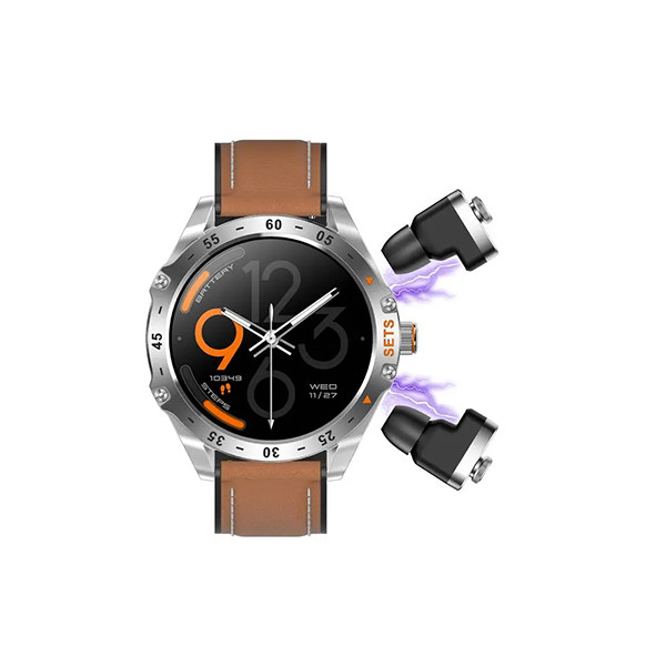 Porodo Hype Smart Watch Black dial with Earbuds and Brown Leather Band, mobiles, lebanon, samsung, iphones, new, used, laptops, computers, huawei, phone, mobile prices in lebanon,mobile prices