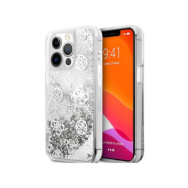 Guess Liquid Glitter Case Electroplated Peony Logo For Iphone 13 Pro Silver, mobiles, lebanon, samsung, iphones, new, used, laptops, computers, huawei, phone, mobile prices in lebanon,mobile prices