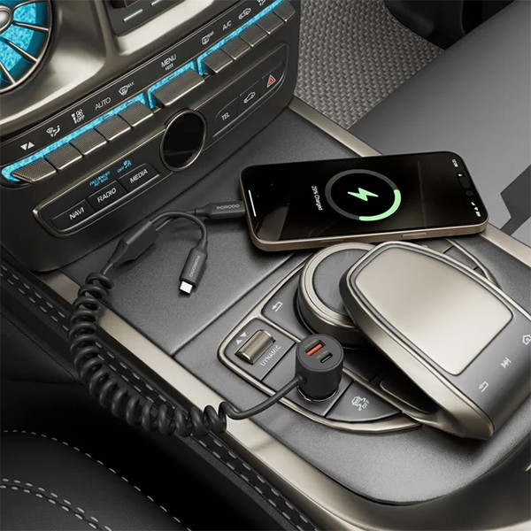 Porodo Type-C+C  Car Charger with C+C Cable 30W -  Black - mobile shop in Hamra, Beirut, Lebanon. New and used phones, iPhone, Samsung, Huawei, Xiaomi, Oppo, Realme, Honor, Google Pixel, tablets, laptops, computers, and accessories. متجر موبايلات في الحمرا، بيروت، لبنان. هواتف جديدة ومستعملة، آيفون، سامسونج، هواوي، شاومي، أوبو، ريلمي، هونر، جوجل بيكسل، أجهزة لوحية، لابتوبات، كمبيوترات، واكسسوارات.