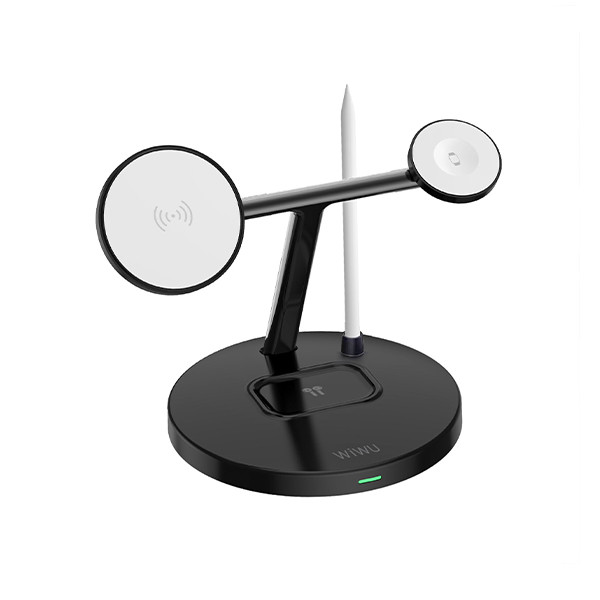 WiWU W032 Magnetic 4 in 1 Cableless Charger, Black - mobile shop in Hamra, Beirut, Lebanon. New and used phones, iPhone, Samsung, Huawei, Xiaomi, Oppo, Realme, Honor, Google Pixel, tablets, laptops, computers, and accessories. متجر موبايلات في الحمرا، بيروت، لبنان. هواتف جديدة ومستعملة، آيفون، سامسونج، هواوي، شاومي، أوبو، ريلمي، هونر، جوجل بيكسل، أجهزة لوحية، لابتوبات، كمبيوترات، واكسسوارات.