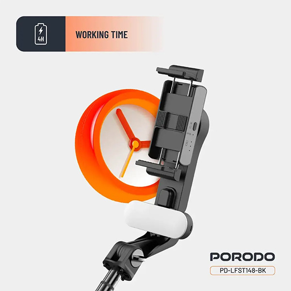 Porodo QuadBase Gimbal Stabilizer Selfie Stick Tripod with Fill Light & Detachable Remote - Black - mobile shop in Hamra, Beirut, Lebanon. New and used phones, iPhone, Samsung, Huawei, Xiaomi, Oppo, Realme, Honor, Google Pixel, tablets, laptops, computers, and accessories. متجر موبايلات في الحمرا، بيروت، لبنان. هواتف جديدة ومستعملة، آيفون، سامسونج، هواوي، شاومي، أوبو، ريلمي، هونر، جوجل بيكسل، أجهزة لوحية، لابتوبات، كمبيوترات، واكسسوارات.