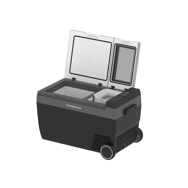 Powerology 90W Portable Car Refrigerator  with Ice Maker and Wheel - mobile shop in Hamra, Beirut, Lebanon. New and used phones, iPhone, Samsung, Huawei, Xiaomi, Oppo, Realme, Honor, Google Pixel, tablets, laptops, computers, and accessories. متجر موبايلات في الحمرا، بيروت، لبنان. هواتف جديدة ومستعملة، آيفون، سامسونج، هواوي، شاومي، أوبو، ريلمي، هونر، جوجل بيكسل، أجهزة لوحية، لابتوبات، كمبيوترات، واكسسوارات.