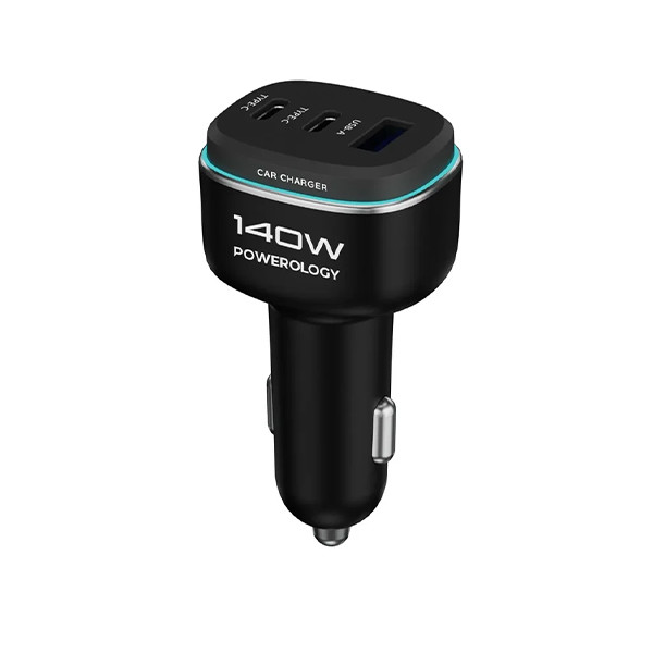 Powerology 140W  1*USB-A 2*USB-C Port Car Charger  with C to C Cable - Black/Grey - mobile shop in Hamra, Beirut, Lebanon. New and used phones, iPhone, Samsung, Huawei, Xiaomi, Oppo, Realme, Honor, Google Pixel, tablets, laptops, computers, and accessories. متجر موبايلات في الحمرا، بيروت، لبنان. هواتف جديدة ومستعملة، آيفون، سامسونج، هواوي، شاومي، أوبو، ريلمي، هونر، جوجل بيكسل، أجهزة لوحية، لابتوبات، كمبيوترات، واكسسوارات.