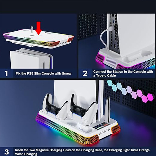 Ps5 Cooling Stand With Controller Charger - mobile shop in Hamra, Beirut, Lebanon. New and used phones, iPhone, Samsung, Huawei, Xiaomi, Oppo, Realme, Honor, Google Pixel, tablets, laptops, computers, and accessories. متجر موبايلات في الحمرا، بيروت، لبنان. هواتف جديدة ومستعملة، آيفون، سامسونج، هواوي، شاومي، أوبو، ريلمي، هونر، جوجل بيكسل، أجهزة لوحية، لابتوبات، كمبيوترات، واكسسوارات.