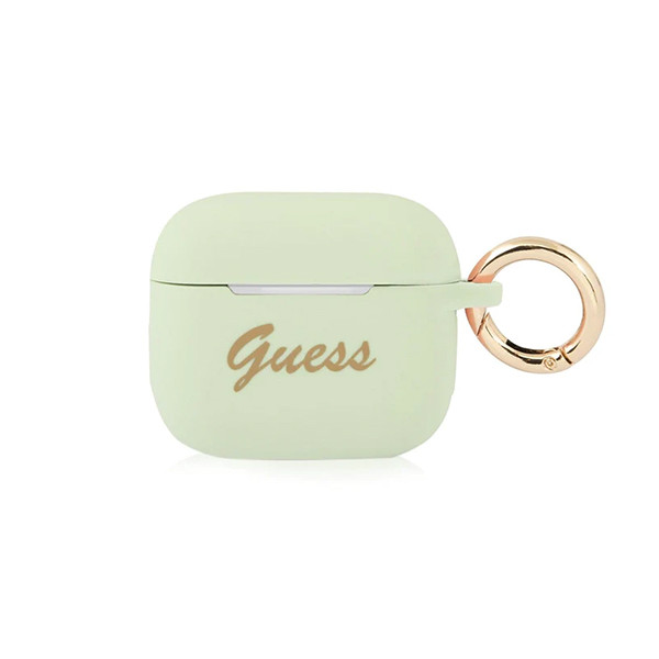 Geuss Airpod Case Compatible with Airpods 3 - Green Case with Guess Italic Logo Gold, mobiles, lebanon, samsung, iphones, new, used, laptops, computers, huawei, phone, mobile prices in lebanon,mobile prices