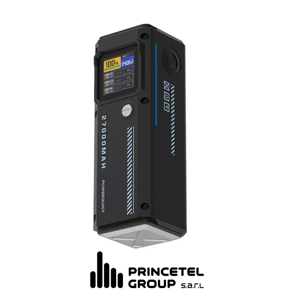 Powerology 140W Dual Channel  Smart Battery Display Power Bank with Colorful  LED 27000mAh - mobile shop in Hamra, Beirut, Lebanon. New and used phones, iPhone, Samsung, Huawei, Xiaomi, Oppo, Realme, Honor, Google Pixel, tablets, laptops, computers, and accessories. متجر موبايلات في الحمرا، بيروت، لبنان. هواتف جديدة ومستعملة، آيفون، سامسونج، هواوي، شاومي، أوبو، ريلمي، هونر، جوجل بيكسل، أجهزة لوحية، لابتوبات، كمبيوترات، واكسسوارات.