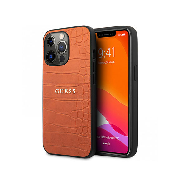 CG Mobile Guess PU Croco with metal logo Hard Case for iPhone 13 Pro Max, Orange, mobiles, lebanon, samsung, iphones, new, used, laptops, computers, huawei, phone, mobile prices in lebanon,mobile prices