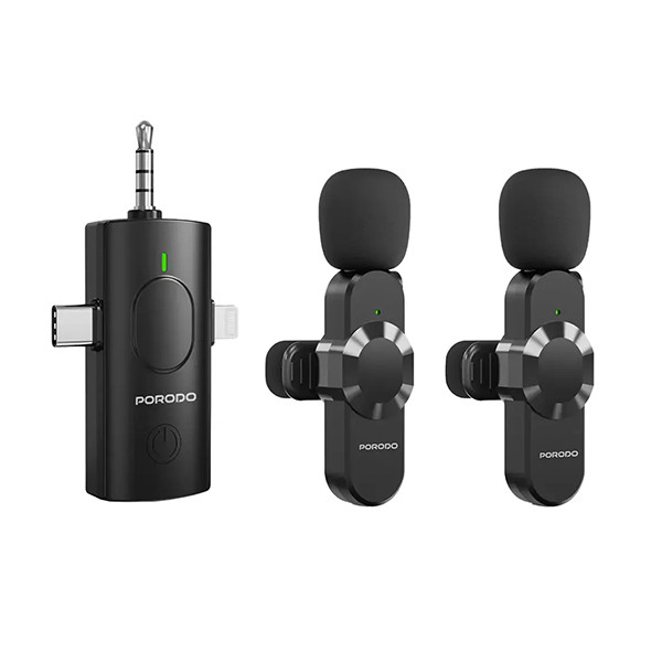 Porodo audix Elite 3 In 1 Lavalier Microphone - Type-C + Lightening + Aux - Black, mobiles, lebanon, samsung, iphones, new, used, laptops, computers, huawei, phone, mobile prices in lebanon,mobile prices