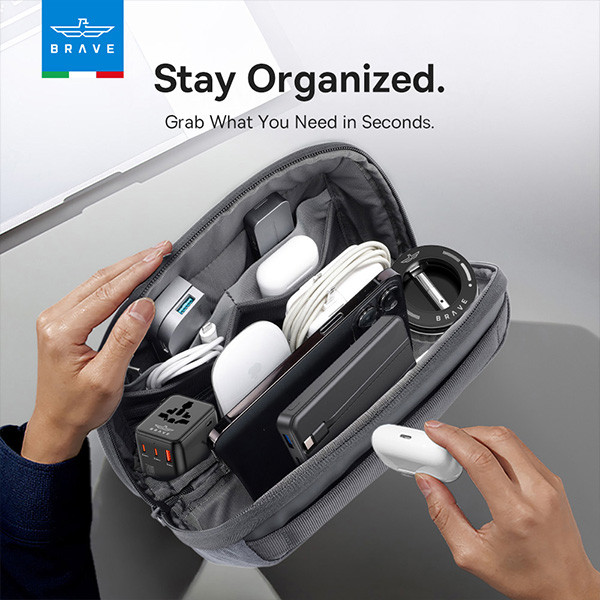 Brave Tech Pouch Organizer - Portable Gadget BTP-02 - mobile shop in Hamra, Beirut, Lebanon. New and used phones, iPhone, Samsung, Huawei, Xiaomi, Oppo, Realme, Honor, Google Pixel, tablets, laptops, computers, and accessories. متجر موبايلات في الحمرا، بيروت، لبنان. هواتف جديدة ومستعملة، آيفون، سامسونج، هواوي، شاومي، أوبو، ريلمي، هونر، جوجل بيكسل، أجهزة لوحية، لابتوبات، كمبيوترات، واكسسوارات.