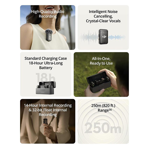 DJI Mic 2 2-Person Compact Digital Wireless Microphone System - mobile shop in Hamra, Beirut, Lebanon. New and used phones, iPhone, Samsung, Huawei, Xiaomi, Oppo, Realme, Honor, Google Pixel, tablets, laptops, computers, and accessories. متجر موبايلات في الحمرا، بيروت، لبنان. هواتف جديدة ومستعملة، آيفون، سامسونج، هواوي، شاومي، أوبو، ريلمي، هونر، جوجل بيكسل، أجهزة لوحية، لابتوبات، كمبيوترات، واكسسوارات.