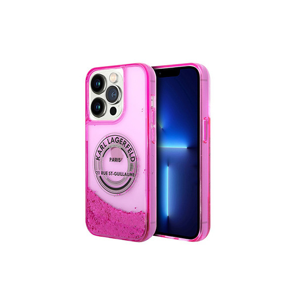 Karl Lagerfeld Liquid Glitter Case Silicone Round RSG Logo Ultra-Thin iPhone 14 Pro Compatibility - Pink, mobiles, lebanon, samsung, iphones, new, used, laptops, computers, huawei, phone, mobile prices in lebanon,mobile prices