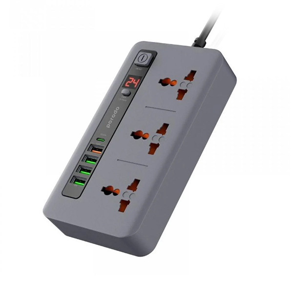 Porodo 3 AC 4 USB-A & USB-C PD 20W Multi-Port Super Hub 2M UK - Gray, mobiles, lebanon, samsung, iphones, new, used, laptops, computers, huawei, phone, mobile prices in lebanon,mobile prices