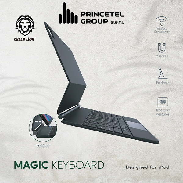 Green Lion Touchpad  Keyboard Case for iPad Pro 10.9"&11" (Arabic/English)500mAh - Black - mobile shop in Hamra, Beirut, Lebanon. New and used phones, iPhone, Samsung, Huawei, Xiaomi, Oppo, Realme, Honor, Google Pixel, tablets, laptops, computers, and accessories. متجر موبايلات في الحمرا، بيروت، لبنان. هواتف جديدة ومستعملة، آيفون، سامسونج، هواوي، شاومي، أوبو، ريلمي، هونر، جوجل بيكسل، أجهزة لوحية، لابتوبات، كمبيوترات، واكسسوارات.
