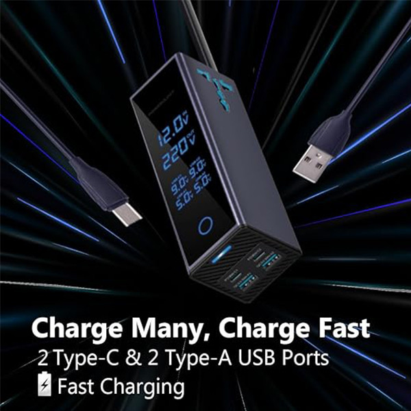 Powerology 300W Car  Power Inverter Universal Plug with  Digital Display - Grey - mobile shop in Hamra, Beirut, Lebanon. New and used phones, iPhone, Samsung, Huawei, Xiaomi, Oppo, Realme, Honor, Google Pixel, tablets, laptops, computers, and accessories. متجر موبايلات في الحمرا، بيروت، لبنان. هواتف جديدة ومستعملة، آيفون، سامسونج، هواوي، شاومي، أوبو، ريلمي، هونر، جوجل بيكسل، أجهزة لوحية، لابتوبات، كمبيوترات، واكسسوارات.