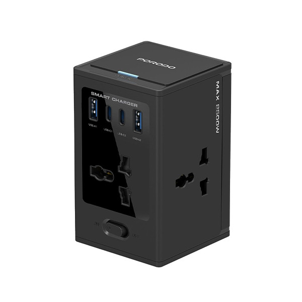 Porodo Cube Power Socket with Universal 4x Ac plugs with 2C GAN 30W - Black, mobiles, lebanon, samsung, iphones, new, used, laptops, computers, huawei, phone, mobile prices in lebanon,mobile prices