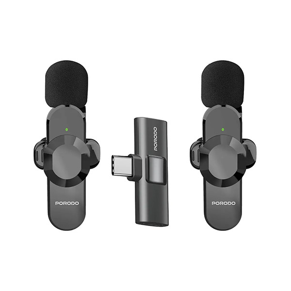 Porodo Audix Pro Lavalier Dual Microphone Type-C + Lightening Connector - Black - mobile shop in Hamra, Beirut, Lebanon. New and used phones, iPhone, Samsung, Huawei, Xiaomi, Oppo, Realme, Honor, Google Pixel, tablets, laptops, computers, and accessories. متجر موبايلات في الحمرا، بيروت، لبنان. هواتف جديدة ومستعملة، آيفون، سامسونج، هواوي، شاومي، أوبو، ريلمي، هونر، جوجل بيكسل، أجهزة لوحية، لابتوبات، كمبيوترات، واكسسوارات.