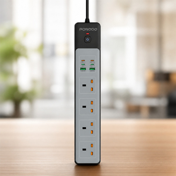 Porodo 4 AC Power Socket with USB A x2 USB C x4 UK 3M Wire - Black - mobile shop in Hamra, Beirut, Lebanon. New and used phones, iPhone, Samsung, Huawei, Xiaomi, Oppo, Realme, Honor, Google Pixel, tablets, laptops, computers, and accessories. متجر موبايلات في الحمرا، بيروت، لبنان. هواتف جديدة ومستعملة، آيفون، سامسونج، هواوي، شاومي، أوبو، ريلمي، هونر، جوجل بيكسل، أجهزة لوحية، لابتوبات، كمبيوترات، واكسسوارات.