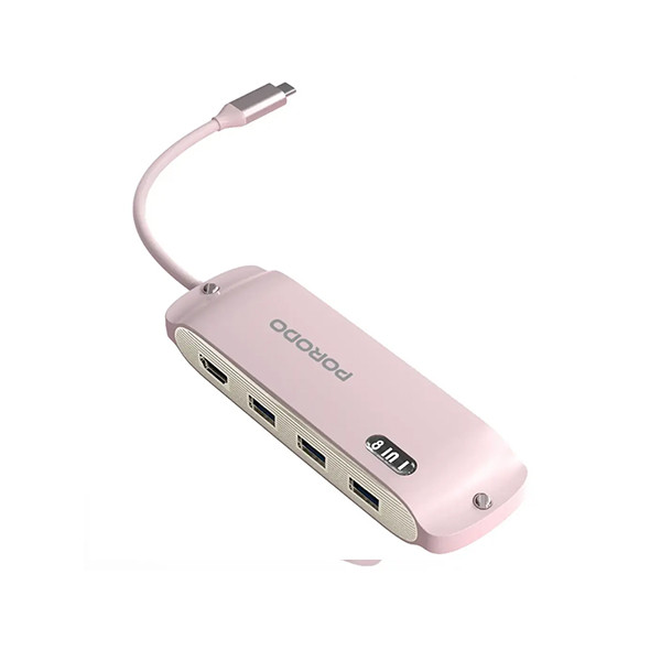 Porodo Malone Type C 8-1 Hub With PD 100W -Pink - mobile shop in Hamra, Beirut, Lebanon. New and used phones, iPhone, Samsung, Huawei, Xiaomi, Oppo, Realme, Honor, Google Pixel, tablets, laptops, computers, and accessories. متجر موبايلات في الحمرا، بيروت، لبنان. هواتف جديدة ومستعملة، آيفون، سامسونج، هواوي، شاومي، أوبو، ريلمي، هونر، جوجل بيكسل، أجهزة لوحية، لابتوبات، كمبيوترات، واكسسوارات.