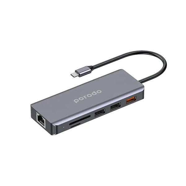 Porodo 9 in 1 USB-C Hub PD 100W HDMI Ethernet USB SD 3.5mm - Grey, mobiles, lebanon, samsung, iphones, new, used, laptops, computers, huawei, phone, mobile prices in lebanon,mobile prices