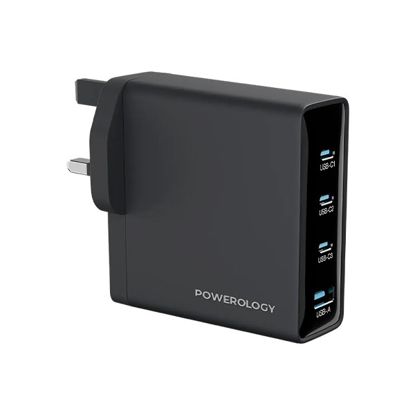 Powerology Volt-X 140W GaN Fast Charger - 3*USB-C + 1*USB-A - Black, mobiles, lebanon, samsung, iphones, new, used, laptops, computers, huawei, phone, mobile prices in lebanon,mobile prices