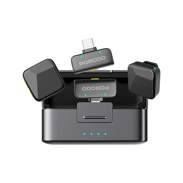 Porodo Orion Lavalier Mic With 70mah+ 650mah+Apple & Type C - Black - mobile shop in Hamra, Beirut, Lebanon. New and used phones, iPhone, Samsung, Huawei, Xiaomi, Oppo, Realme, Honor, Google Pixel, tablets, laptops, computers, and accessories. متجر موبايلات في الحمرا، بيروت، لبنان. هواتف جديدة ومستعملة، آيفون، سامسونج، هواوي، شاومي، أوبو، ريلمي، هونر، جوجل بيكسل، أجهزة لوحية، لابتوبات، كمبيوترات، واكسسوارات.