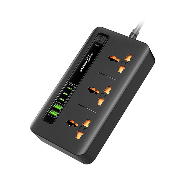 Porodo Blue 3 AC Power Socket With 2XUSB-A, 3XType-C 2M 3000W - Black, mobiles, lebanon, samsung, iphones, new, used, laptops, computers, huawei, phone, mobile prices in lebanon,mobile prices
