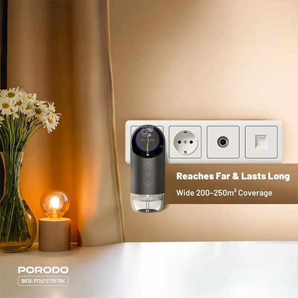 Porodo Wall Plug- In Amora Diffuser Without Remote - Black - mobile shop in Hamra, Beirut, Lebanon. New and used phones, iPhone, Samsung, Huawei, Xiaomi, Oppo, Realme, Honor, Google Pixel, tablets, laptops, computers, and accessories. متجر موبايلات في الحمرا، بيروت، لبنان. هواتف جديدة ومستعملة، آيفون، سامسونج، هواوي، شاومي، أوبو، ريلمي، هونر، جوجل بيكسل، أجهزة لوحية، لابتوبات، كمبيوترات، واكسسوارات.