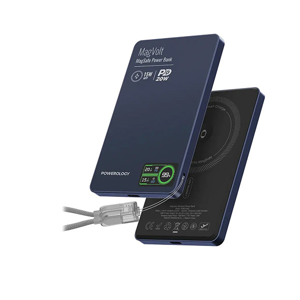 Powerology MagVolt  10000mAH TFT Display Ultra Slim  Magnetic Wireless Powerbank - Blue, mobiles, lebanon, samsung, iphones, new, used, laptops, computers, huawei, phone, mobile prices in lebanon,mobile prices