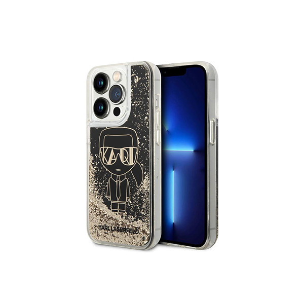 Karl Lagerfeld Liquid Glitter Silicone Case Gatsby Ikonik Protector iPhone 14 Pro Compatibility - Black / Gold, mobiles, lebanon, samsung, iphones, new, used, laptops, computers, huawei, phone, mobile prices in lebanon,mobile prices