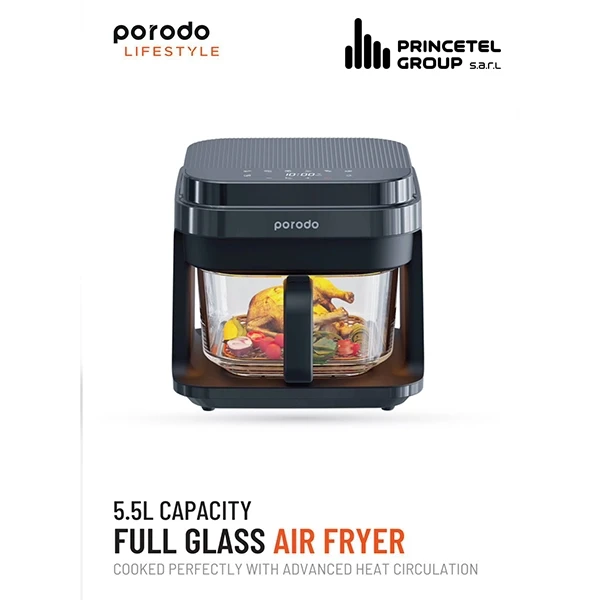 Porodo Lifestyle 5.5L Capacity Full Glass Air Fryer 1200W -Black - mobile shop in Hamra, Beirut, Lebanon. New and used phones, iPhone, Samsung, Huawei, Xiaomi, Oppo, Realme, Honor, Google Pixel, tablets, laptops, computers, and accessories. متجر موبايلات في الحمرا، بيروت، لبنان. هواتف جديدة ومستعملة، آيفون، سامسونج، هواوي، شاومي، أوبو، ريلمي، هونر، جوجل بيكسل، أجهزة لوحية، لابتوبات، كمبيوترات، واكسسوارات.