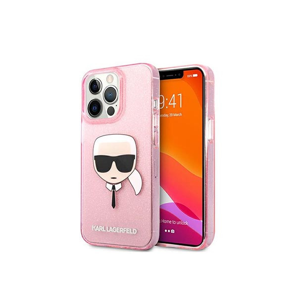 Karl Lagerfeld Hardcase Klhcp13lkhtuglp Iphone 13 Pro Glitter Karl's Head Pink, mobiles, lebanon, samsung, iphones, new, used, laptops, computers, huawei, phone, mobile prices in lebanon,mobile prices