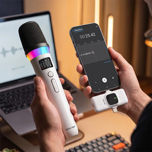 Green Lion GM97X Wireless Microphone with Remote - White - mobile shop in Hamra, Beirut, Lebanon. New and used phones, iPhone, Samsung, Huawei, Xiaomi, Oppo, Realme, Honor, Google Pixel, tablets, laptops, computers, and accessories. متجر موبايلات في الحمرا، بيروت، لبنان. هواتف جديدة ومستعملة، آيفون، سامسونج، هواوي، شاومي، أوبو، ريلمي، هونر، جوجل بيكسل، أجهزة لوحية، لابتوبات، كمبيوترات، واكسسوارات.
