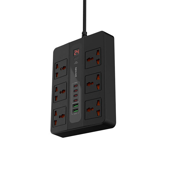 Porodo 6 AC multi port hub 3m black, mobiles, lebanon, samsung, iphones, new, used, laptops, computers, huawei, phone, mobile prices in lebanon,mobile prices